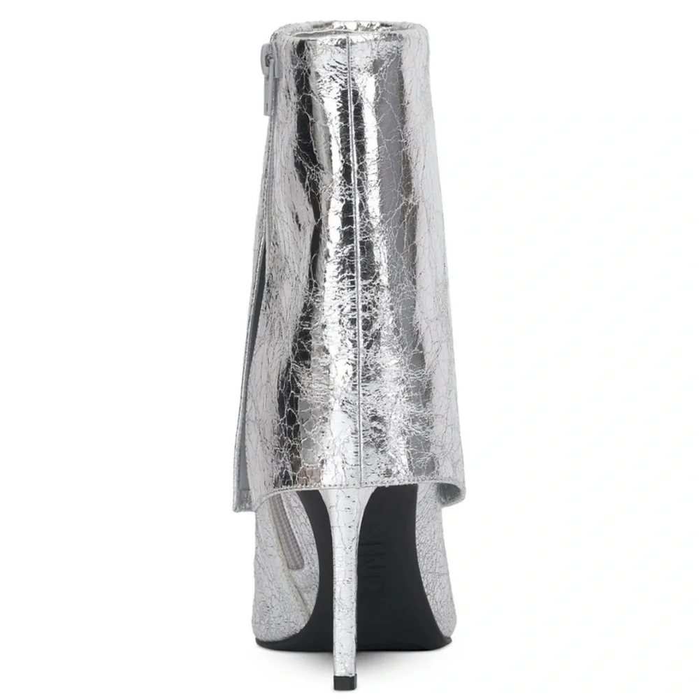 🔥 Silver I.N.C CONCEPTS Sabeel Crinkle Cuff Stiletto Booties - Size 6.5